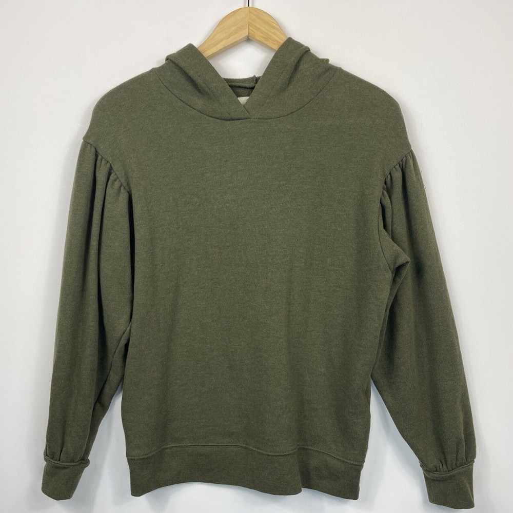 Madewell Hoodie Women XS Olive Green Puff Sleeve Military Boho Earthy Sweatshirt